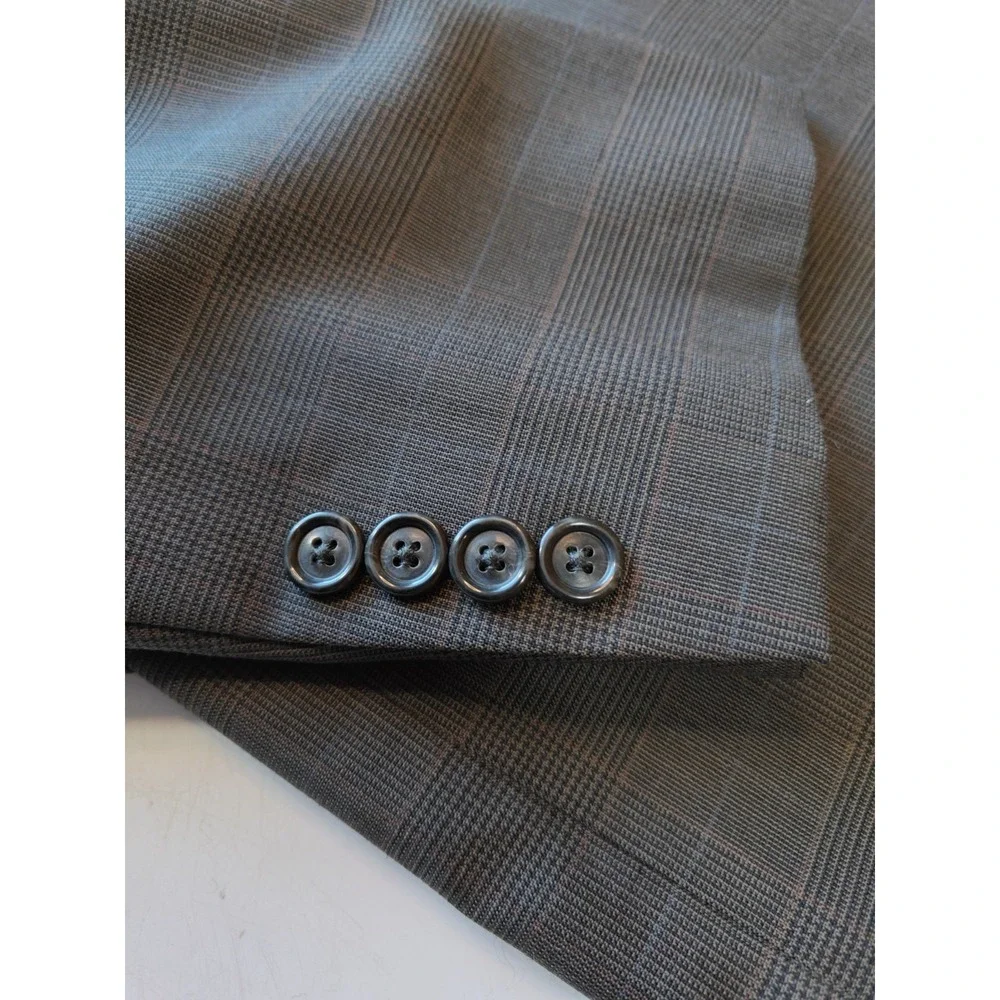 Jos A Bank Mens Sports Coat 43R Gray Multicolor Plaid Wool 2 Button Blazer